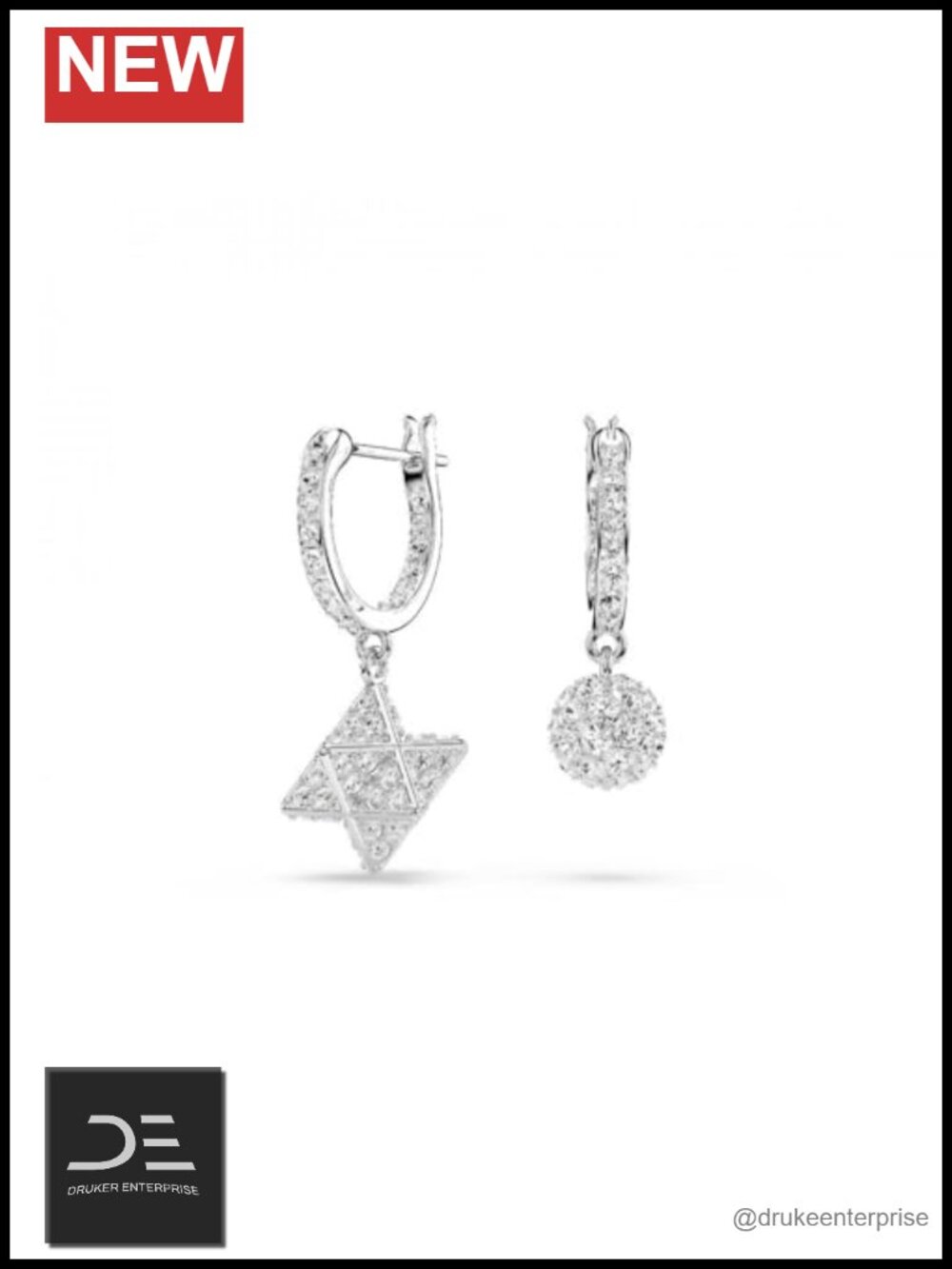 Rhodium Plated Crystal Star Sphere Drop Earrings